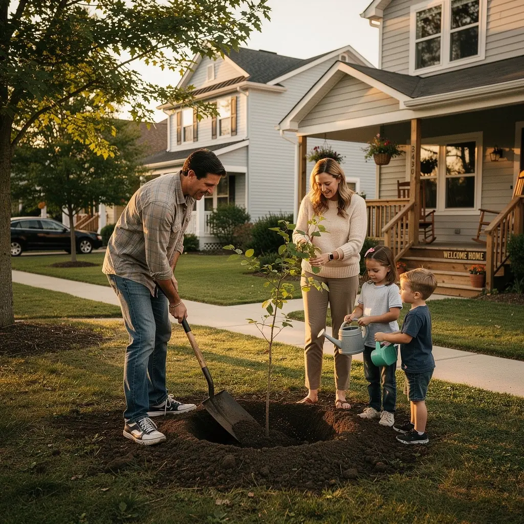 Сцена инспекции жилой недвижимости с экспертами, оценивающими состояние дома.