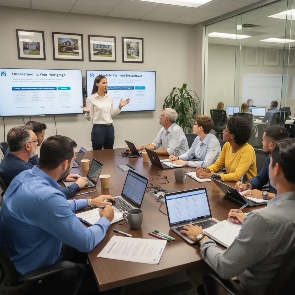 Изображение уютного дома с зеленым двором и ясным небом.